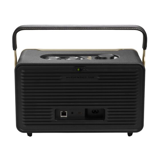 JBL Authentics 300 - Black - Portable smart home speaker with Wi-Fi, Bluetooth and voice assistants with retro design. - Back JBL Authentics 300 - Black - Portable smart home speaker with Wi-Fi, Bluetooth and voice assistants with retro design. - Back