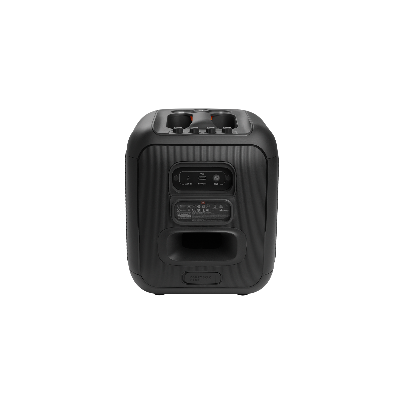 JBL PartyBox Encore - Black - Portable party speaker with 100W powerful sound, built-in dynamic light show, included digital wireless mics, and splash proof design. - Detailshot 2