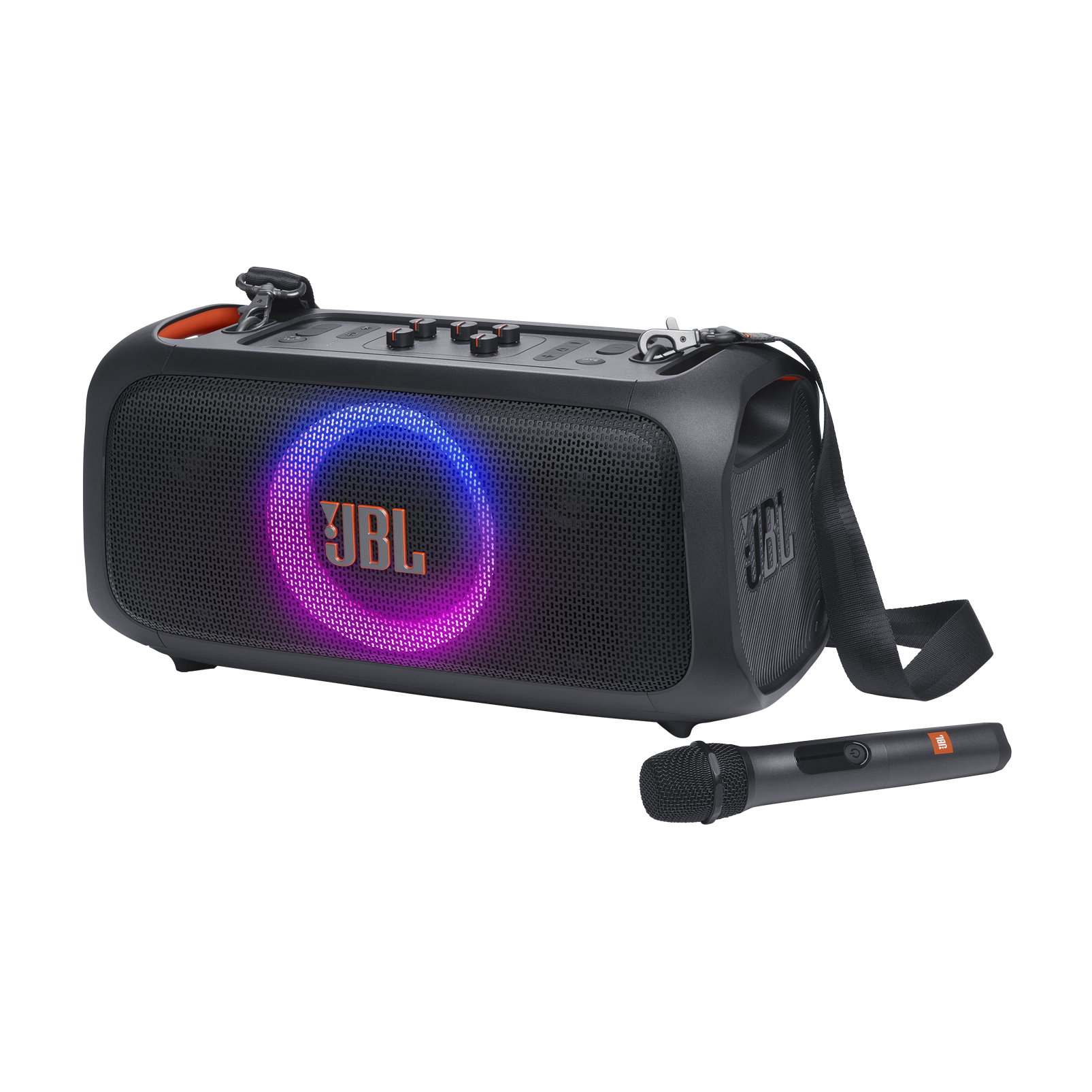 JBL PartyBox On-the-Go Essential - Black - Portable party speaker with built-in lights and wireless mic - Hero