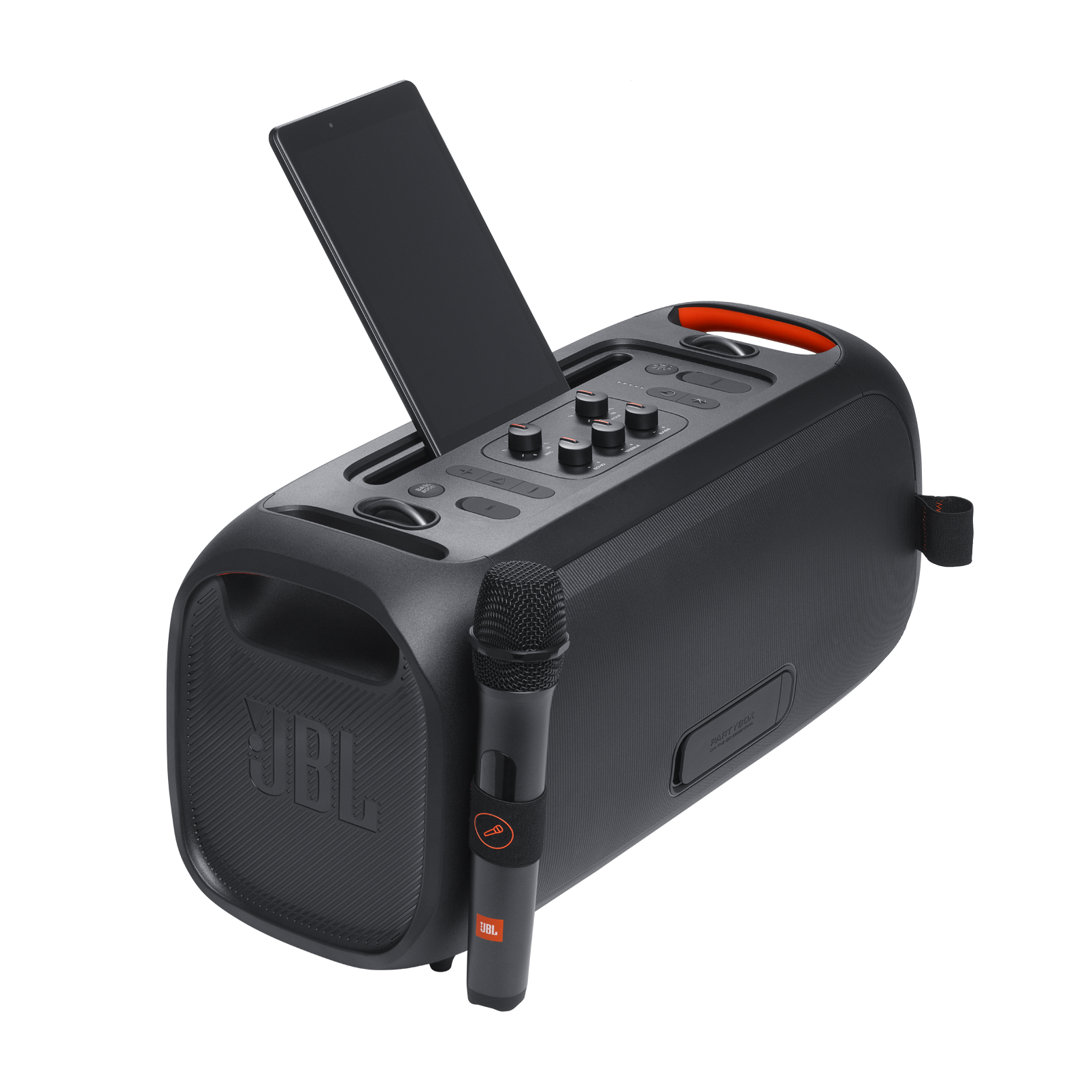 JBL PartyBox On-the-Go Essential - Black - Portable party speaker with built-in lights and wireless mic - Detailshot 4