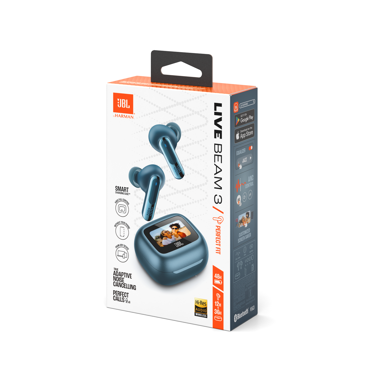 JBL Live Beam 3 - Blue - True wireless noise-cancelling closed-stick earbuds - Detailshot 15 JBL Live Beam 3 - Blue - True wireless noise-cancelling closed-stick earbuds - Detailshot 15