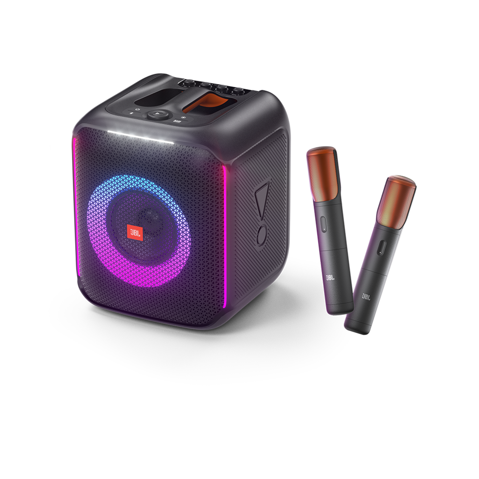 JBL PartyBox Encore - Black - Portable party speaker with 100W powerful sound, built-in dynamic light show, included digital wireless mics, and splash proof design. - Detailshot 1