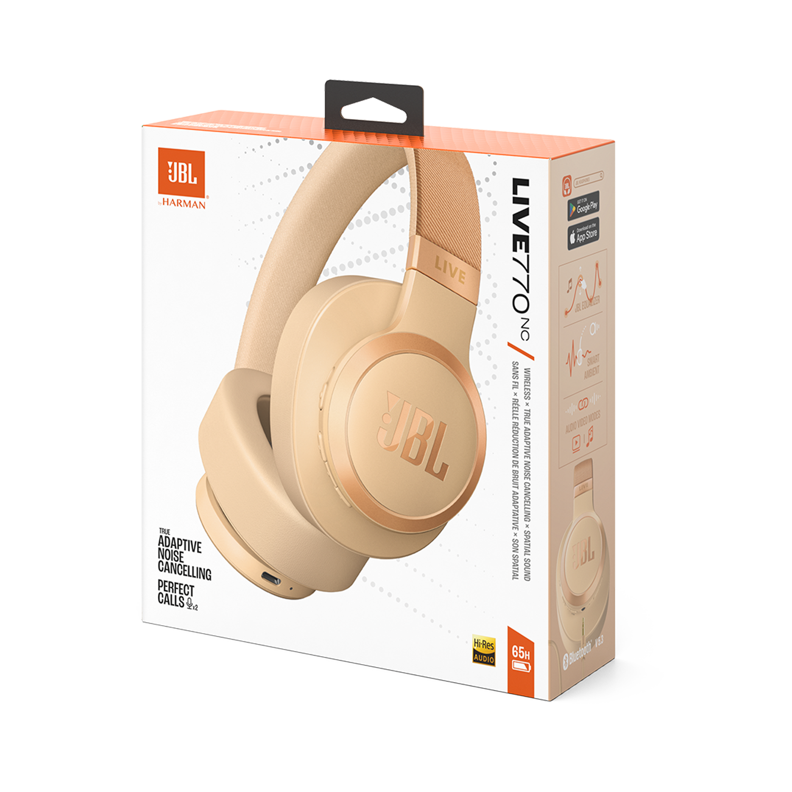 JBL Live 770NC - Sandstone - Wireless Over-Ear Headphones with True Adaptive Noise Cancelling - Detailshot 10