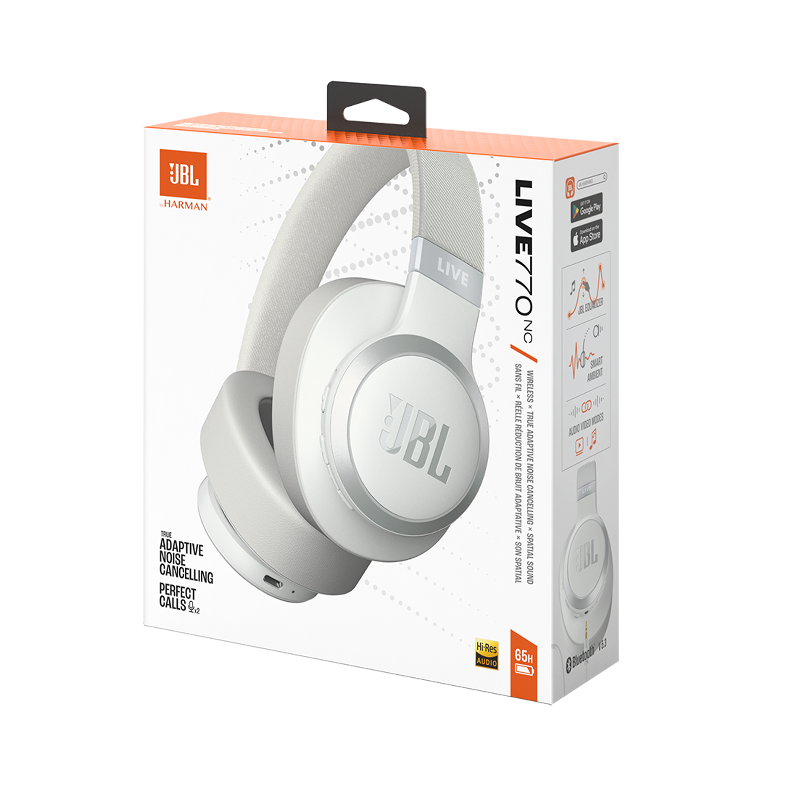 JBL Live 770NC - White - Wireless Over-Ear Headphones with True Adaptive Noise Cancelling - Detailshot 10
