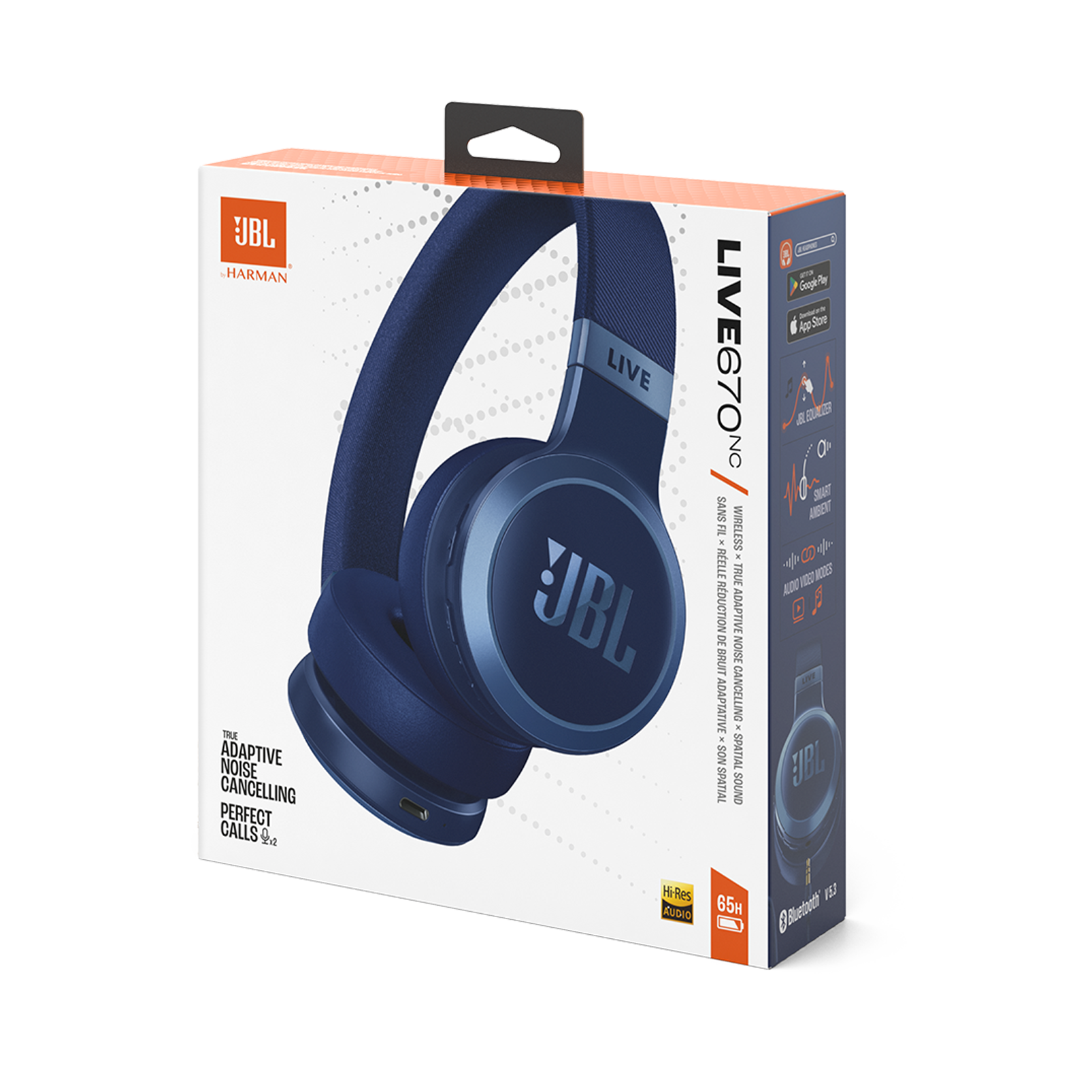 JBL Live 670NC - Blue - Wireless On-Ear Headphones with True Adaptive Noise Cancelling - Detailshot 10