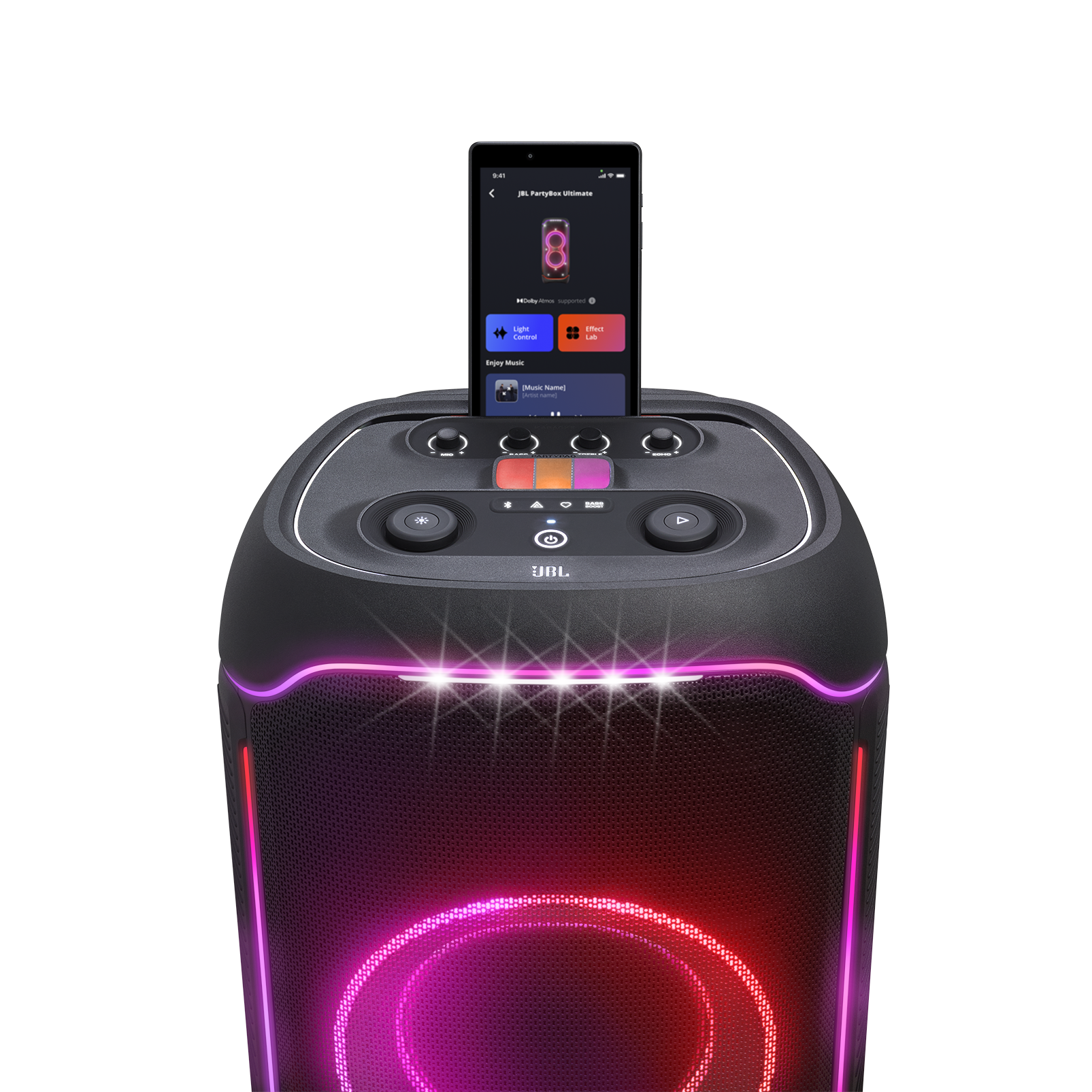 JBL PartyBox Ultimate - Black - Massive party speaker with powerful sound, multi-dimensional lightshow, and splashproof design. - Detailshot 1