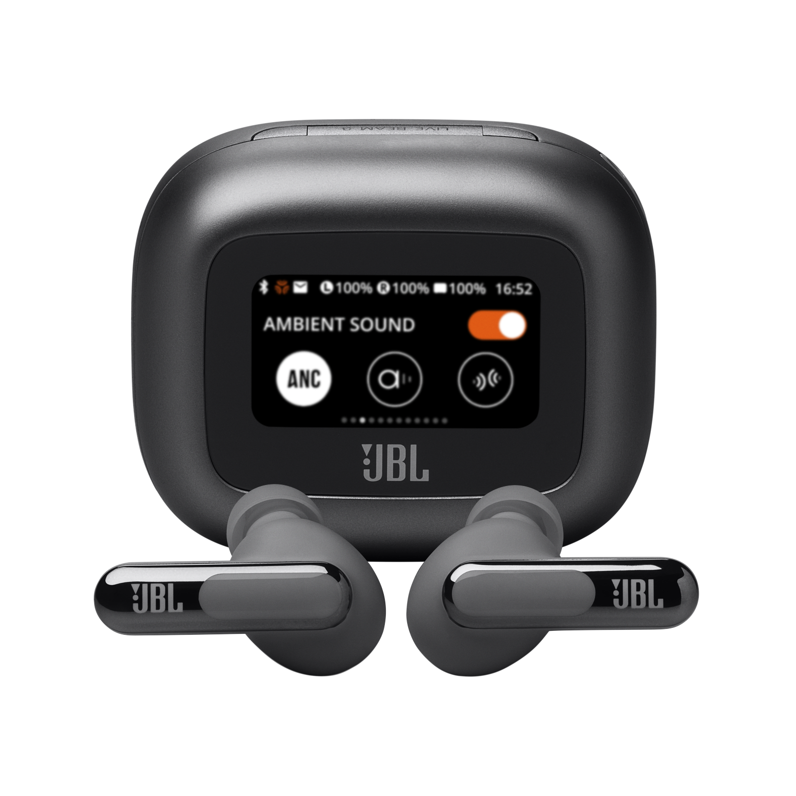 JBL Live Beam 3 - Black - True wireless noise-cancelling closed-stick earbuds - Hero